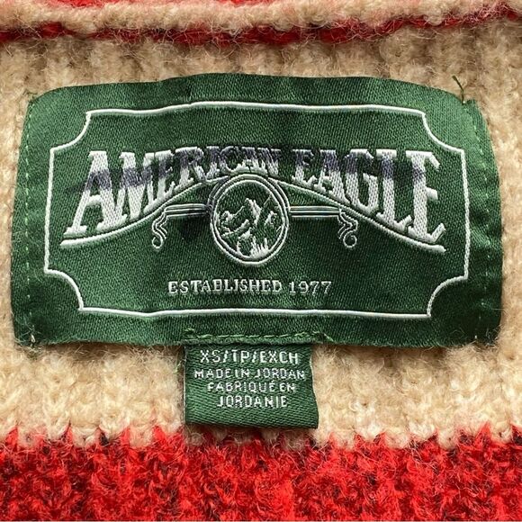American Eagle Red/ Tan Rugby Stripe Slim Cardigan Size Extra Small - Picture 11 of 15